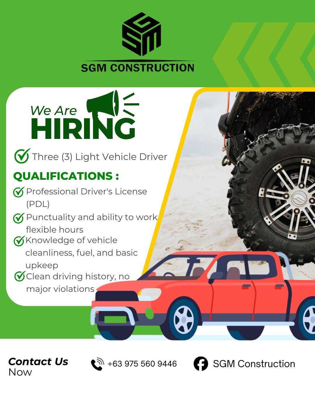 WE ARE HIRING: Three (3) Light Vehicle Driver